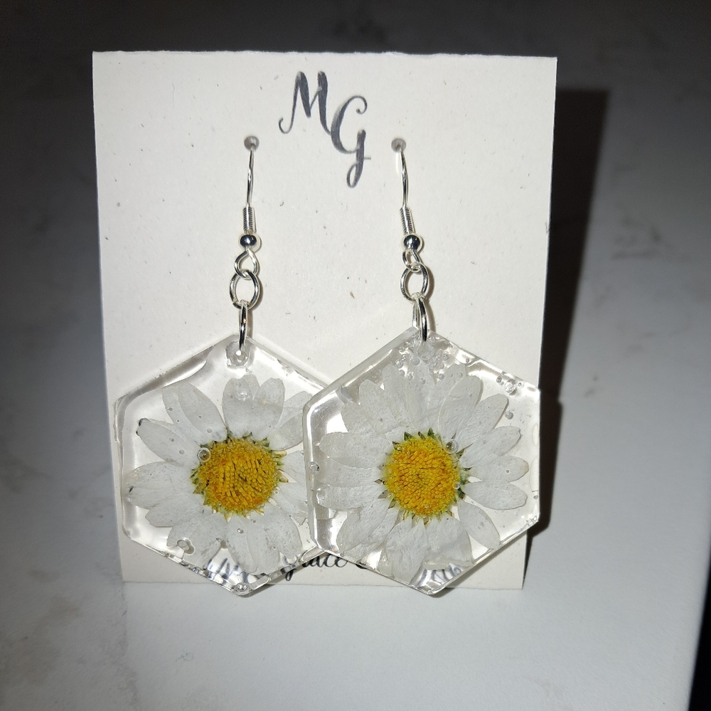 Handmade Real Daisy Floral Earrings
